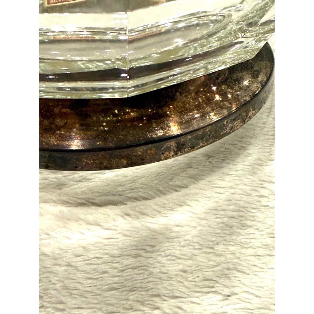 Vintage Italian Crystal Decagon Bowl with Silverplate Base Made in Italy Faceted - Picture 3 of 9